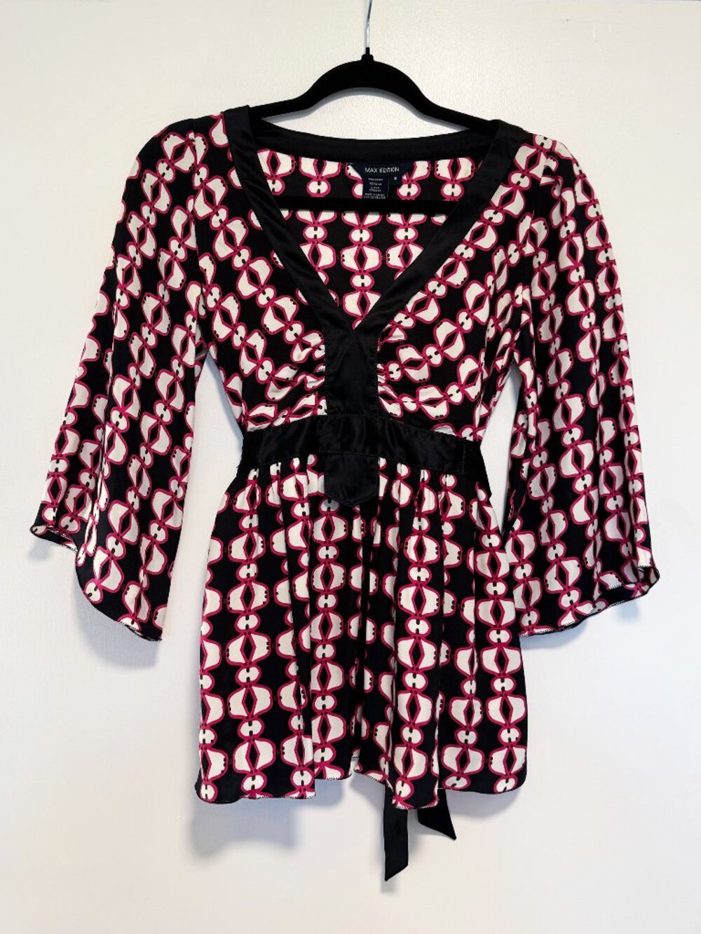 Max Edition Pink & Black Geometric Print Empire Waist Tunic Blouse, S